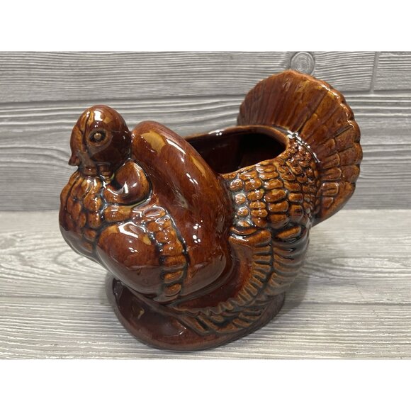 Haeger Thanksgiving Turkey Dark Brown Planter Vase Ceramic Autumn Centerpiece - Picture 3 of 9